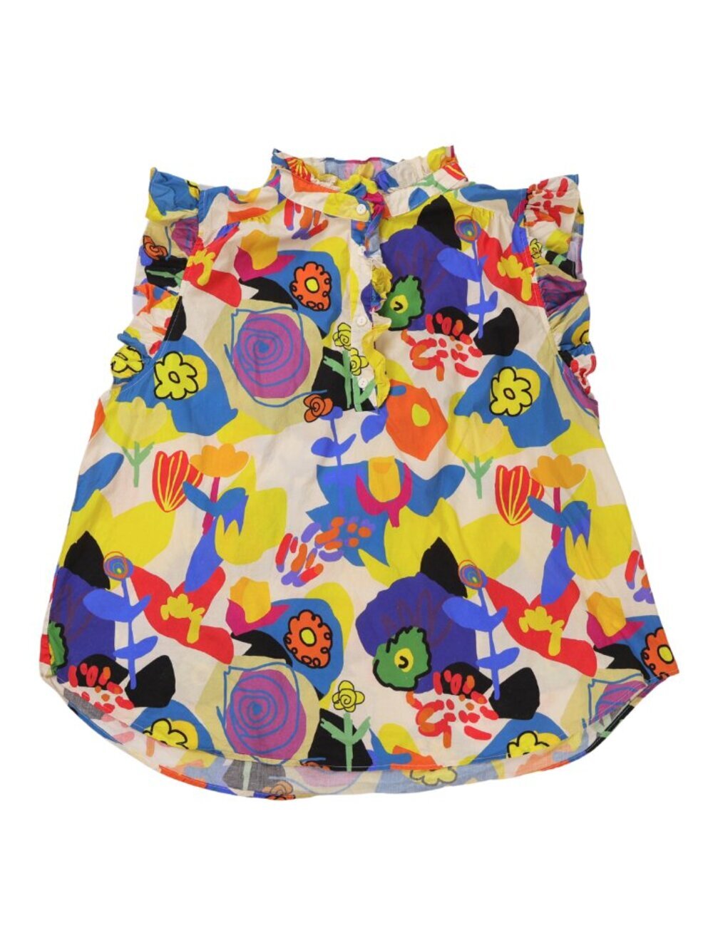 ChicSoul Colorful Abstract Floral Ruffle Sleeve Cotton Blouse 1X